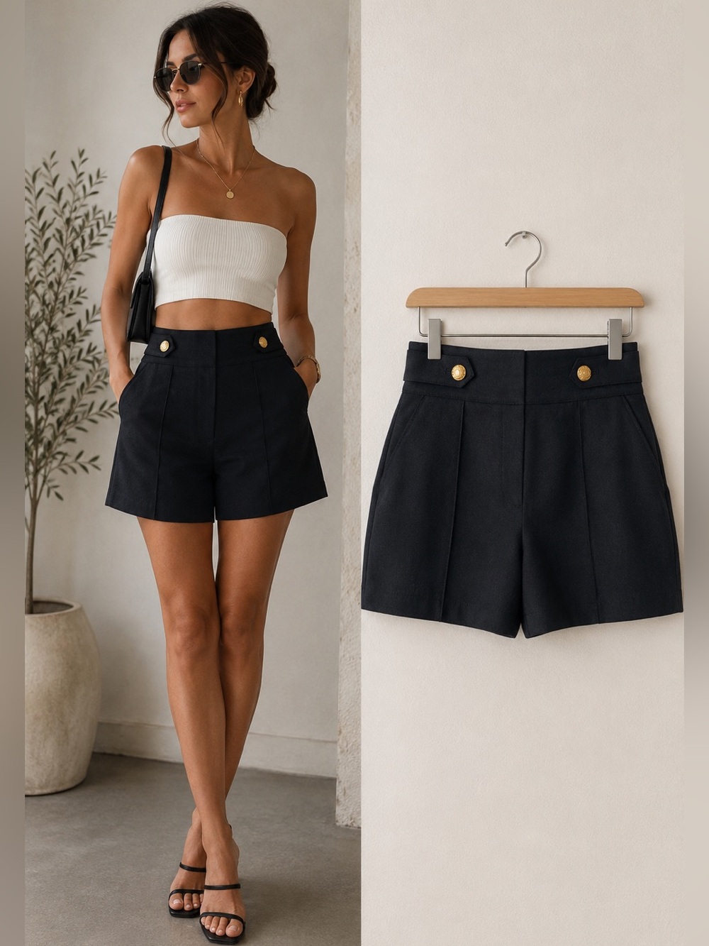 Veronica Beard Runo High-Waist Linen Blend Short Black